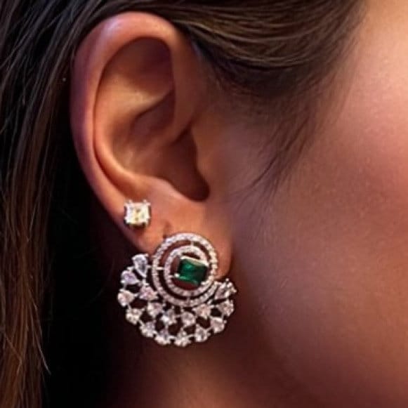 Green Half Moon Drop Earrings Indian, Asian, Bollywood Jewelry