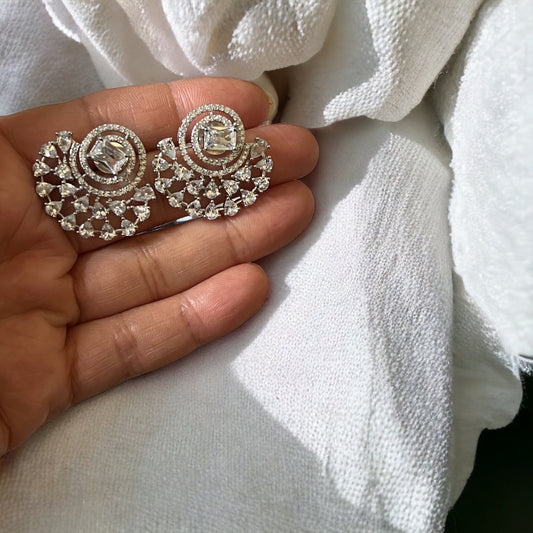 Crystal Half Moon Drop Earrings Indian, Asian, Bollywood Jewelry