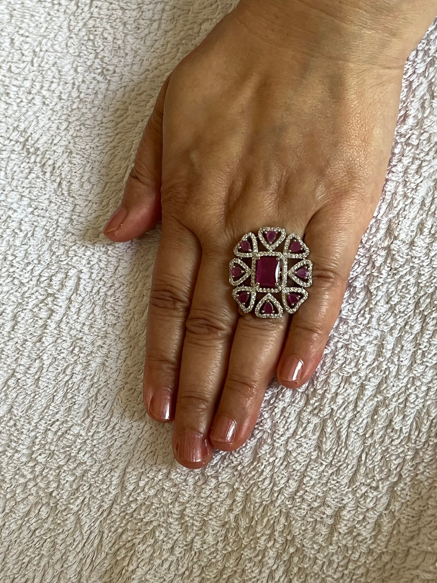 Rani Pink Gemstone Ring, Indian Jewelry, Desi Asian Jewelry, wedding