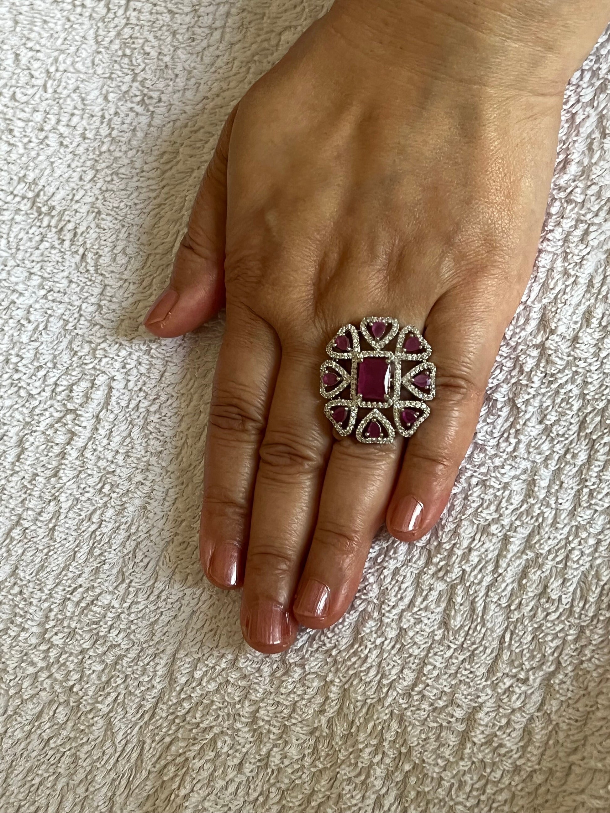 Rani Pink Gemstone Ring, Indian Jewelry, Desi Asian Jewelry, wedding