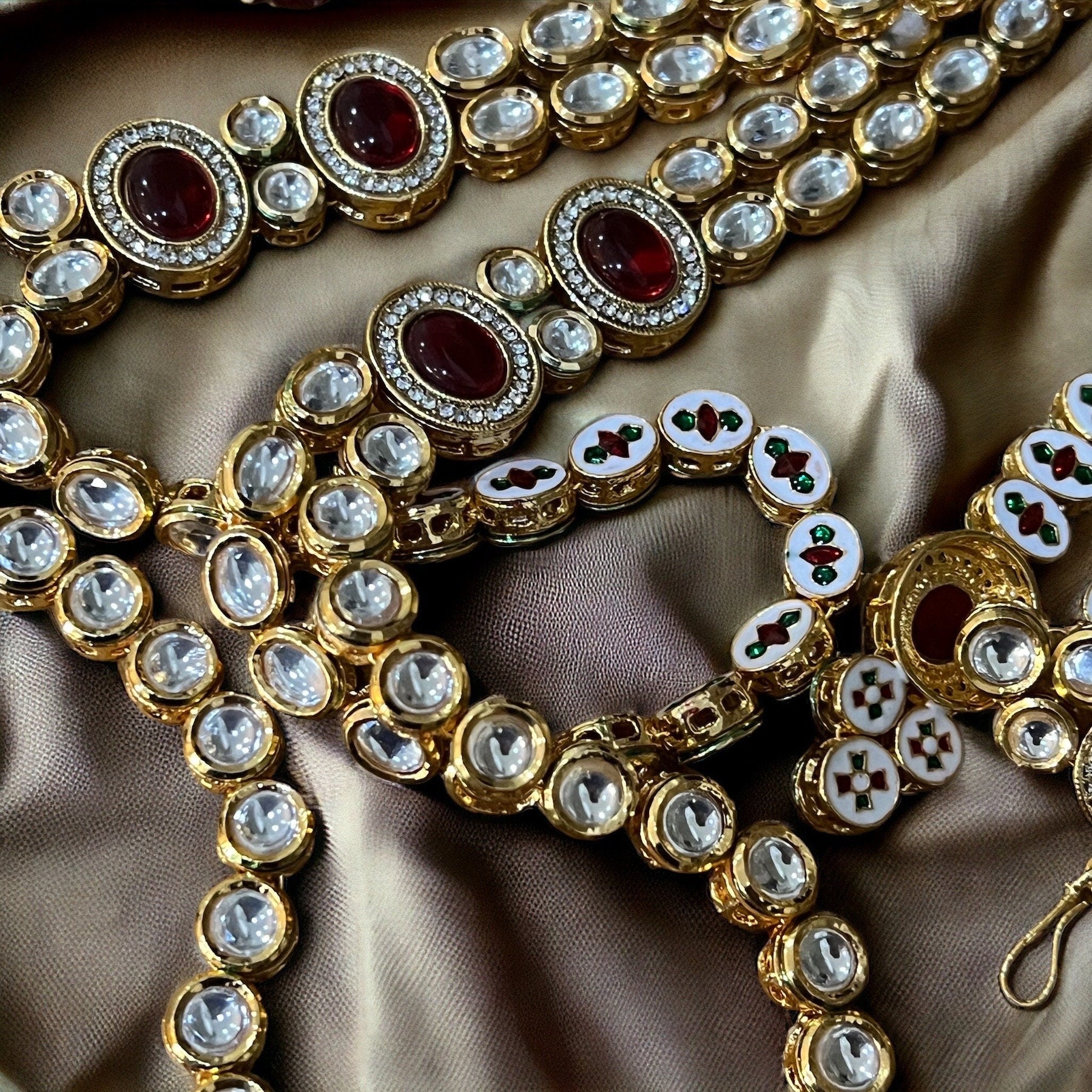 Elegant Long Pearl & Dark Ruby Kundan Necklace Set with Tikka