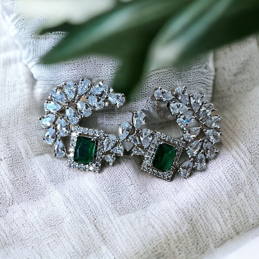 Green American Diamond Crystal Stud Earrings