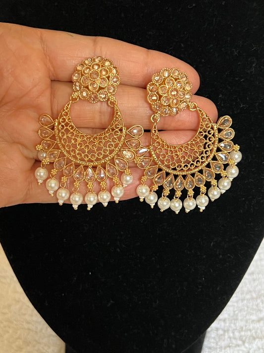 Gold & Pearl Beaded Jhumke Earrings, Indian Jewelry, Traditional Desi Jewelry