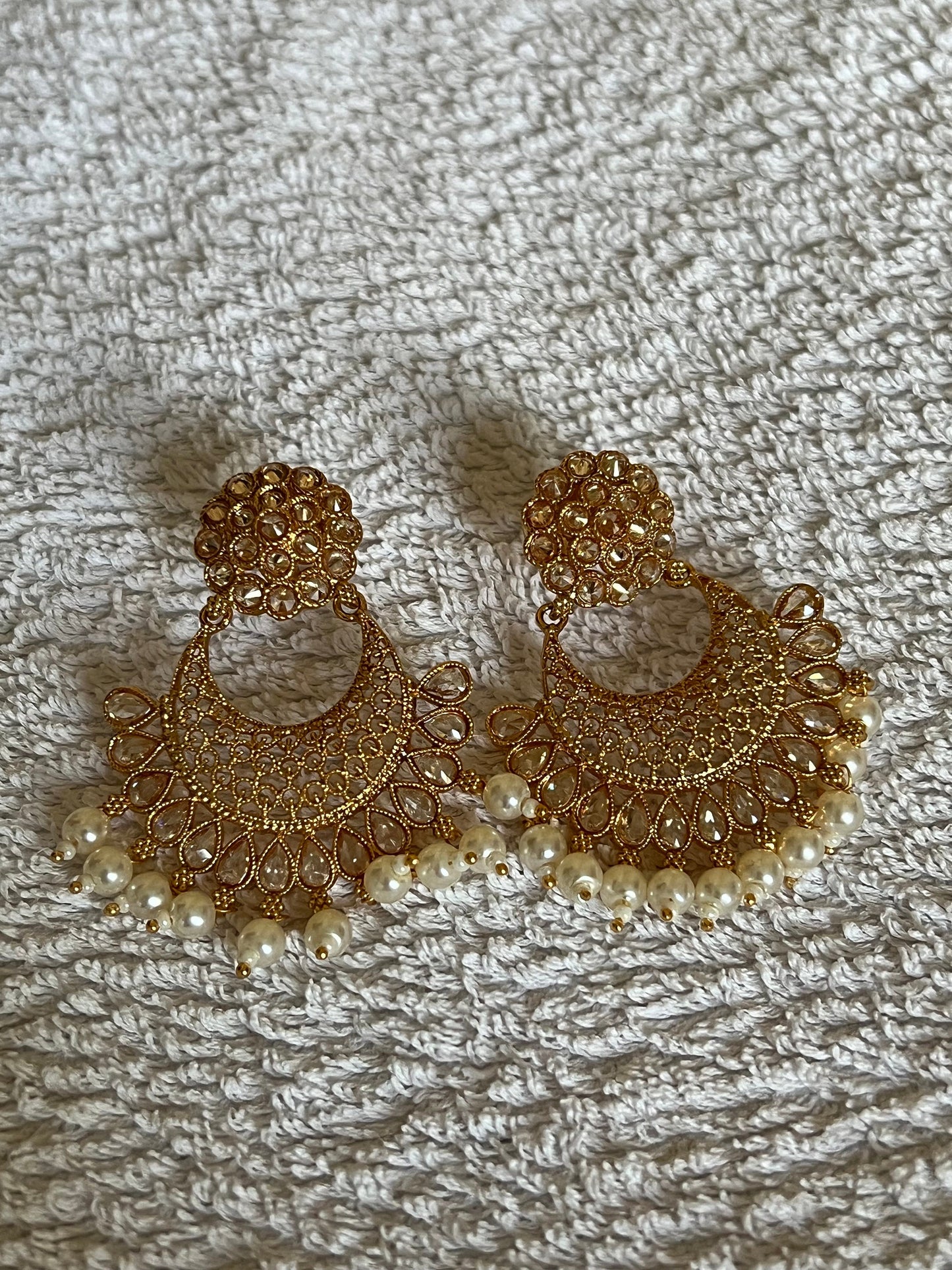 Gold & Pearl Beaded Jhumke Earrings, Indian Jewelry, Traditional Desi Jewelry
