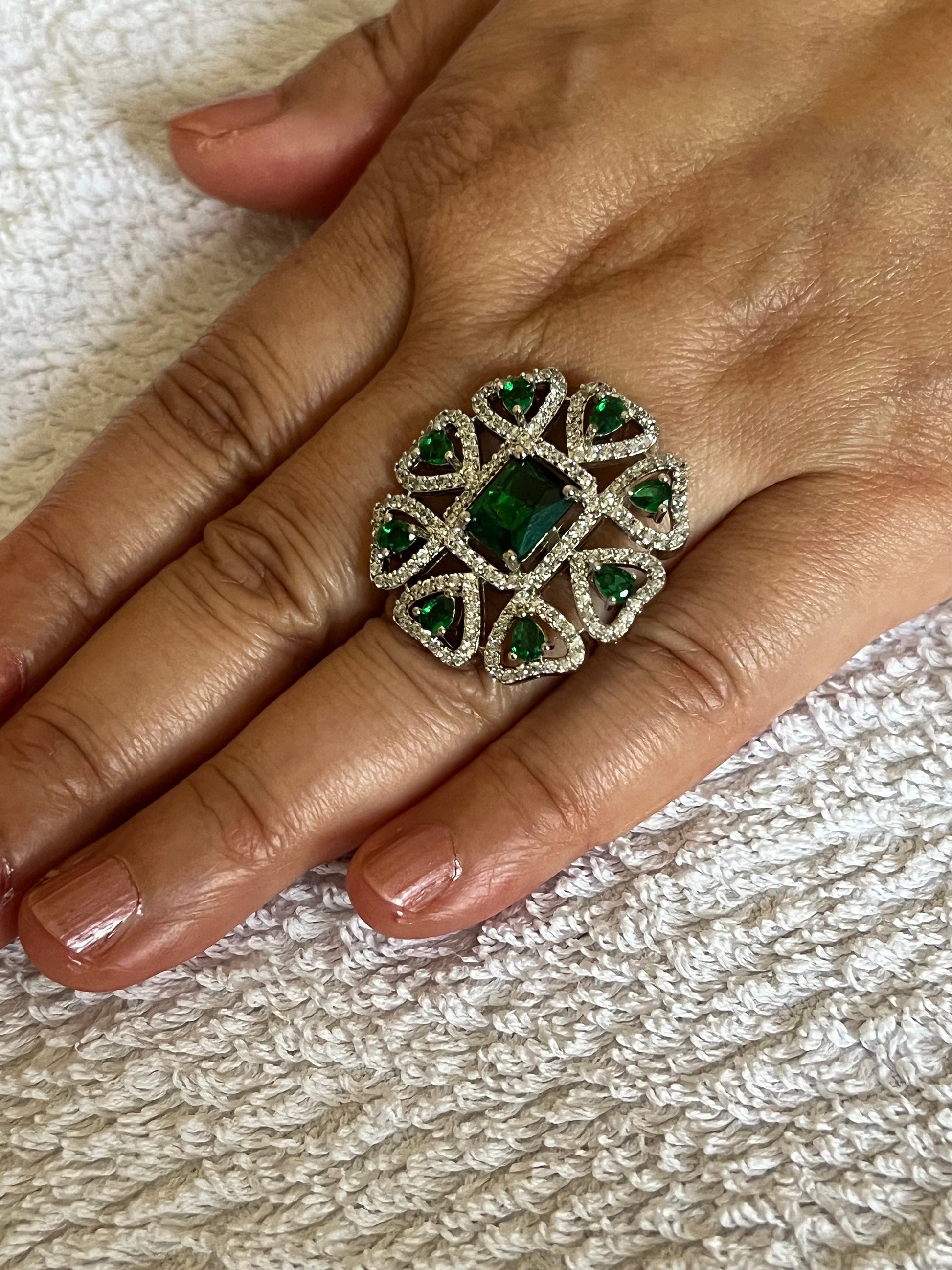 Green Gemstone Ring,Indian Jewelry, Wedding Jewelry, Asian Desi Jewelry