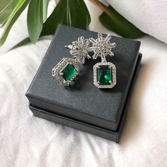 Green Crystal Star Studded Drop Earrings
