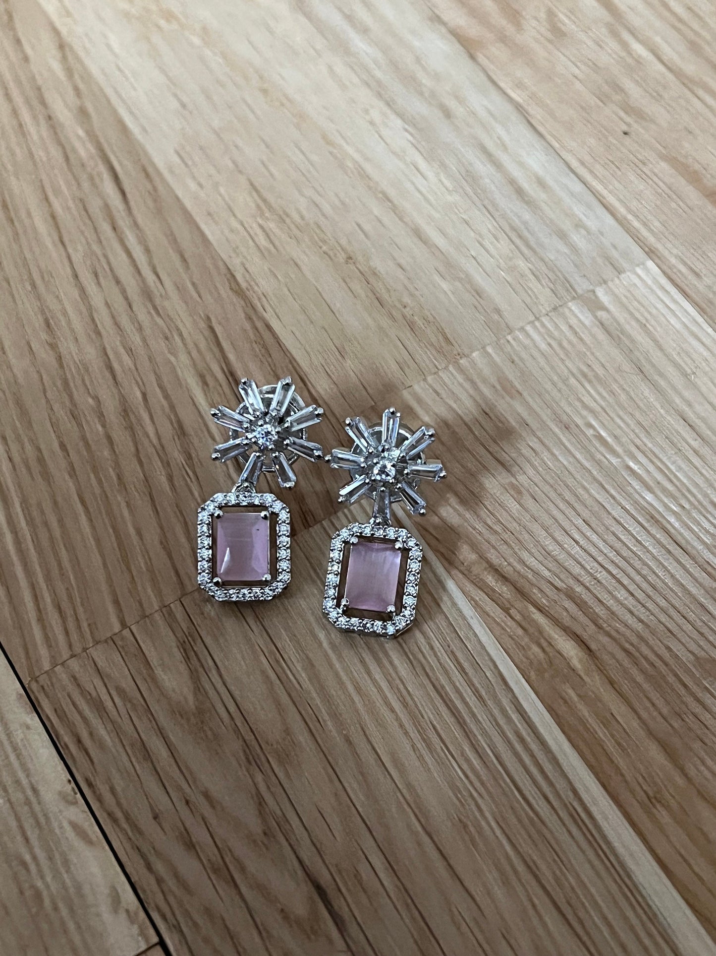 Pink Crystal Star Studded Drop Earrings Indian, Asian, Bollywood Jewelry