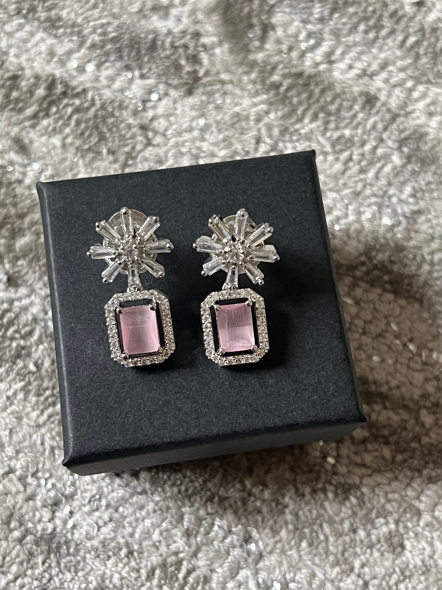 Pink Crystal Star Studded Drop Earrings Indian, Asian, Bollywood Jewelry