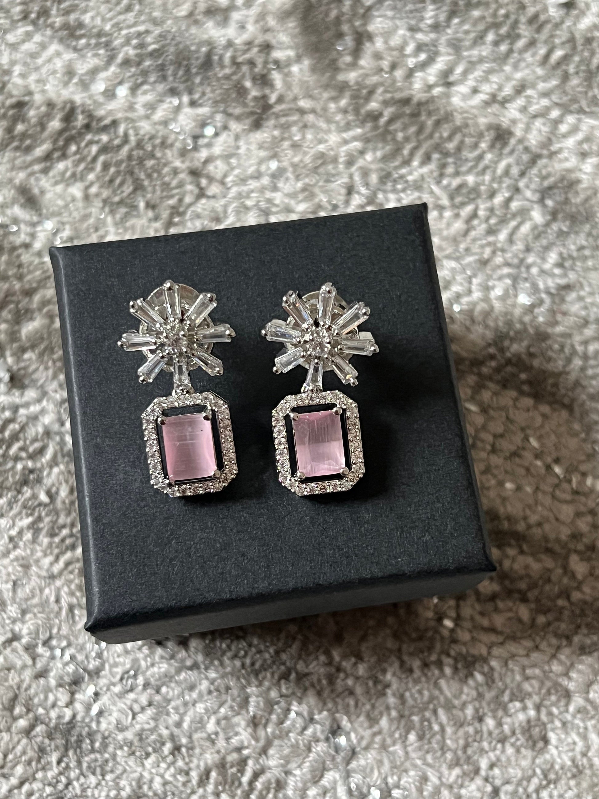 Pink Crystal Star Studded Drop Earrings Indian, Asian, Bollywood Jewelry