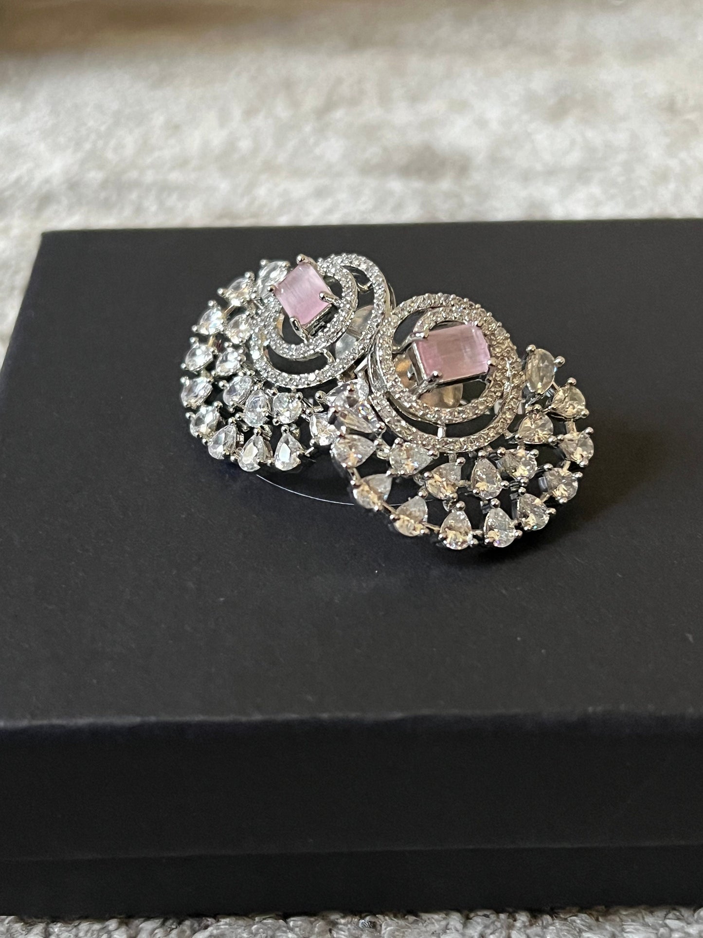 Pink Half Moon Drop Earrings Indian, Asian, Bollywood Jewelry