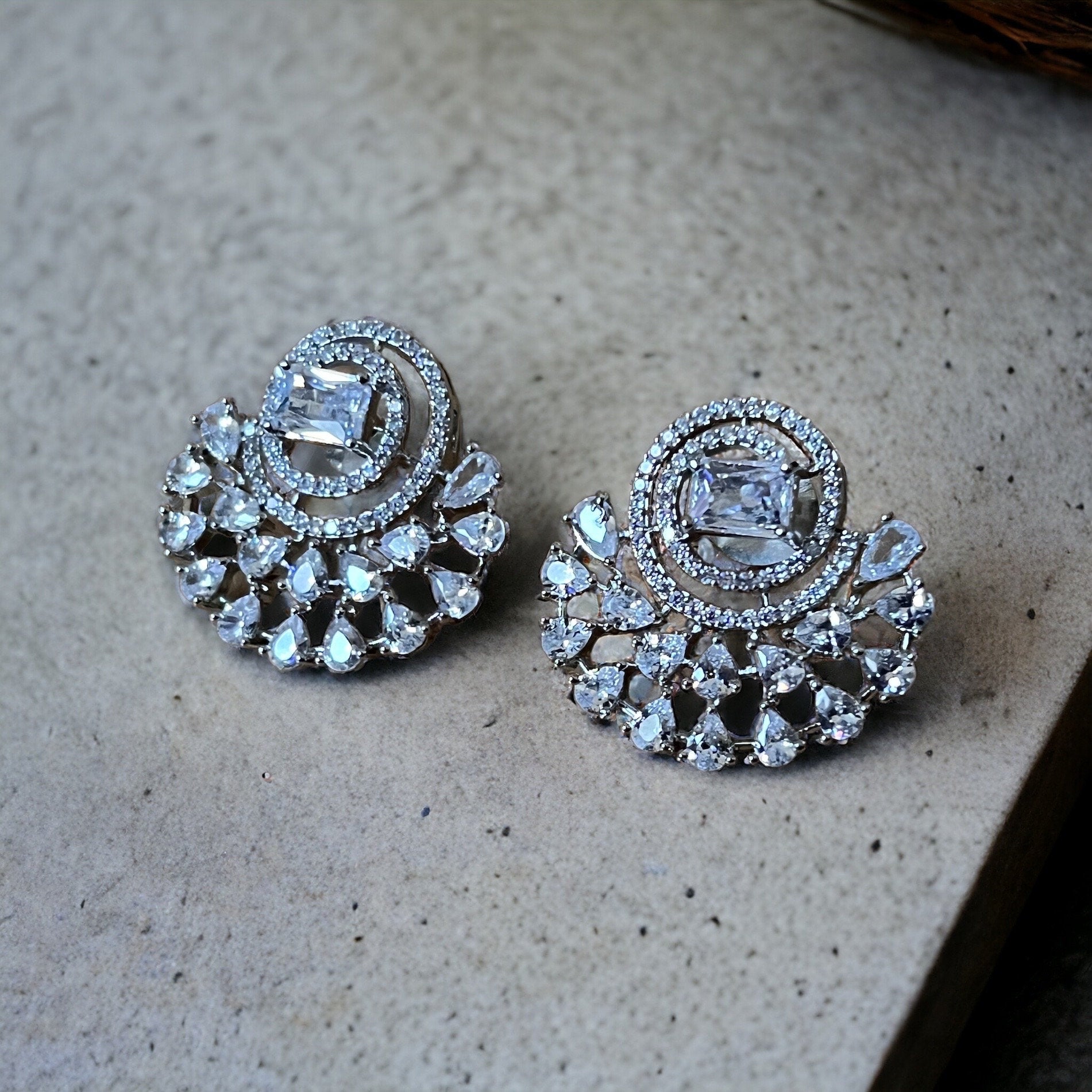 Crystal Half Moon Drop Earrings Indian, Asian, Bollywood Jewelry