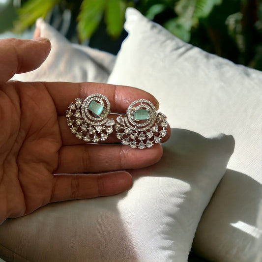 Mint Green, Sea Green, Turquoise Half Moon Drop Earrings - Indian, Asian, Bollywood Jewelry
