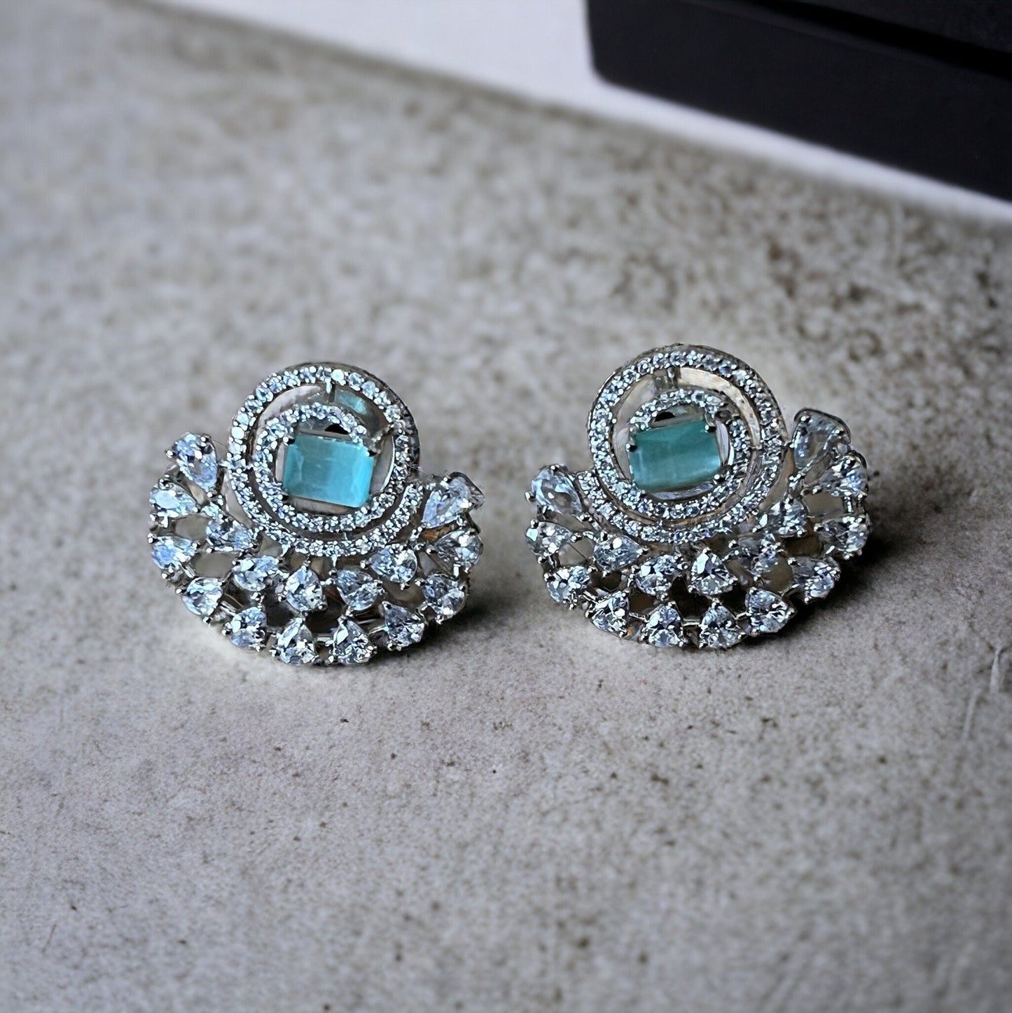 Mint Green, Sea Green, Turquoise Half Moon Drop Earrings - Indian, Asian, Bollywood Jewelry