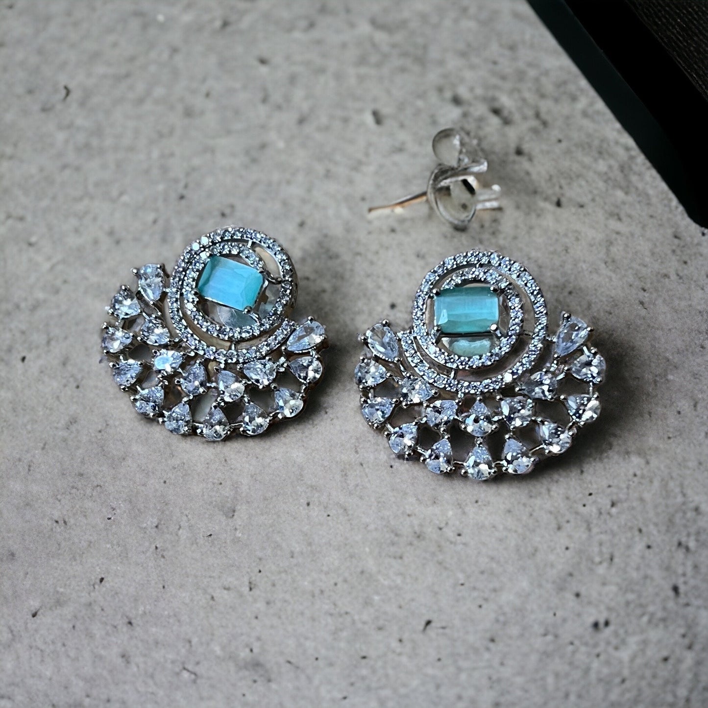 Mint Green, Sea Green, Turquoise Half Moon Drop Earrings - Indian, Asian, Bollywood Jewelry