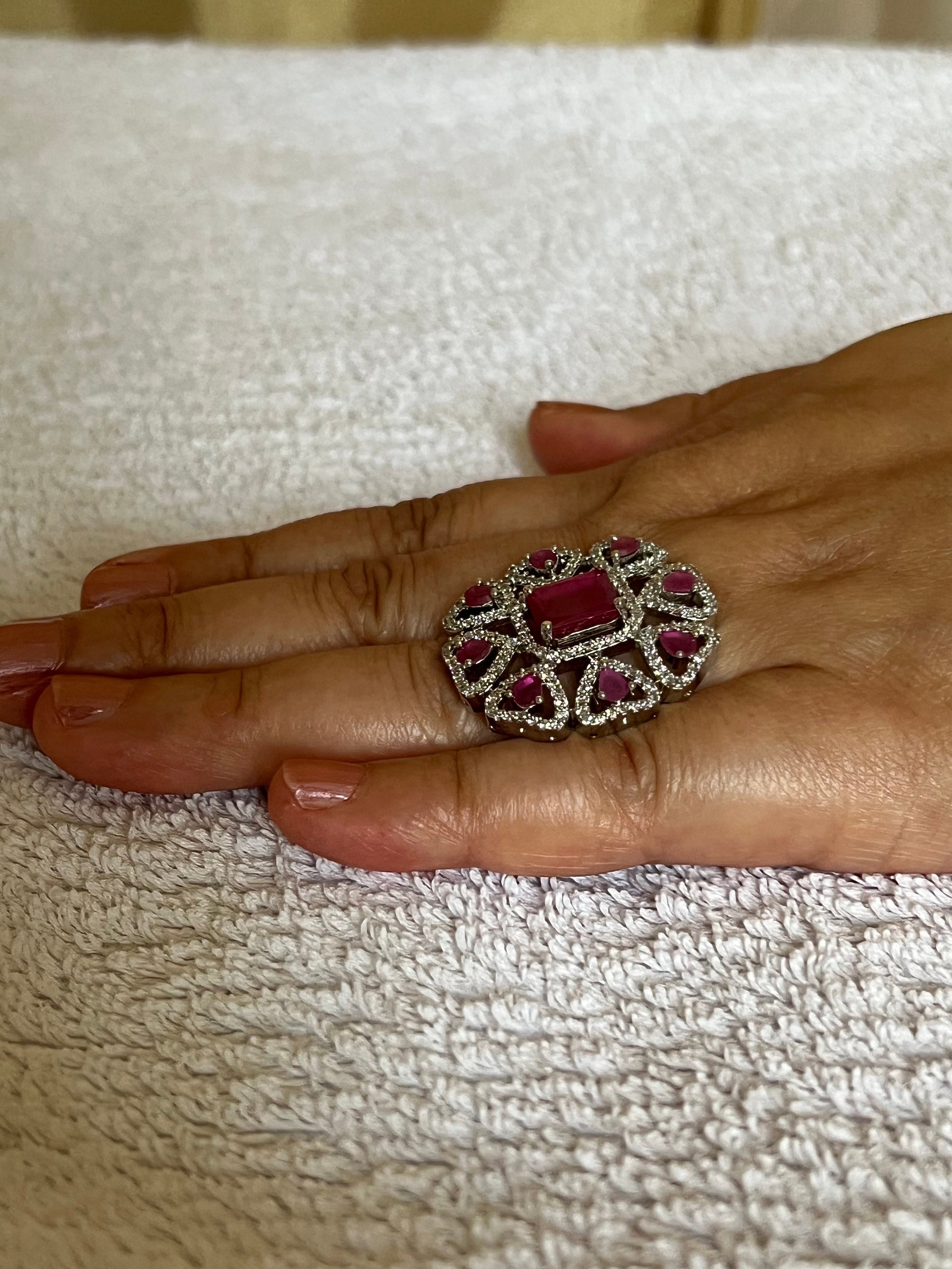 Rani Pink Gemstone Ring, Indian Jewelry, Desi Asian Jewelry, wedding
