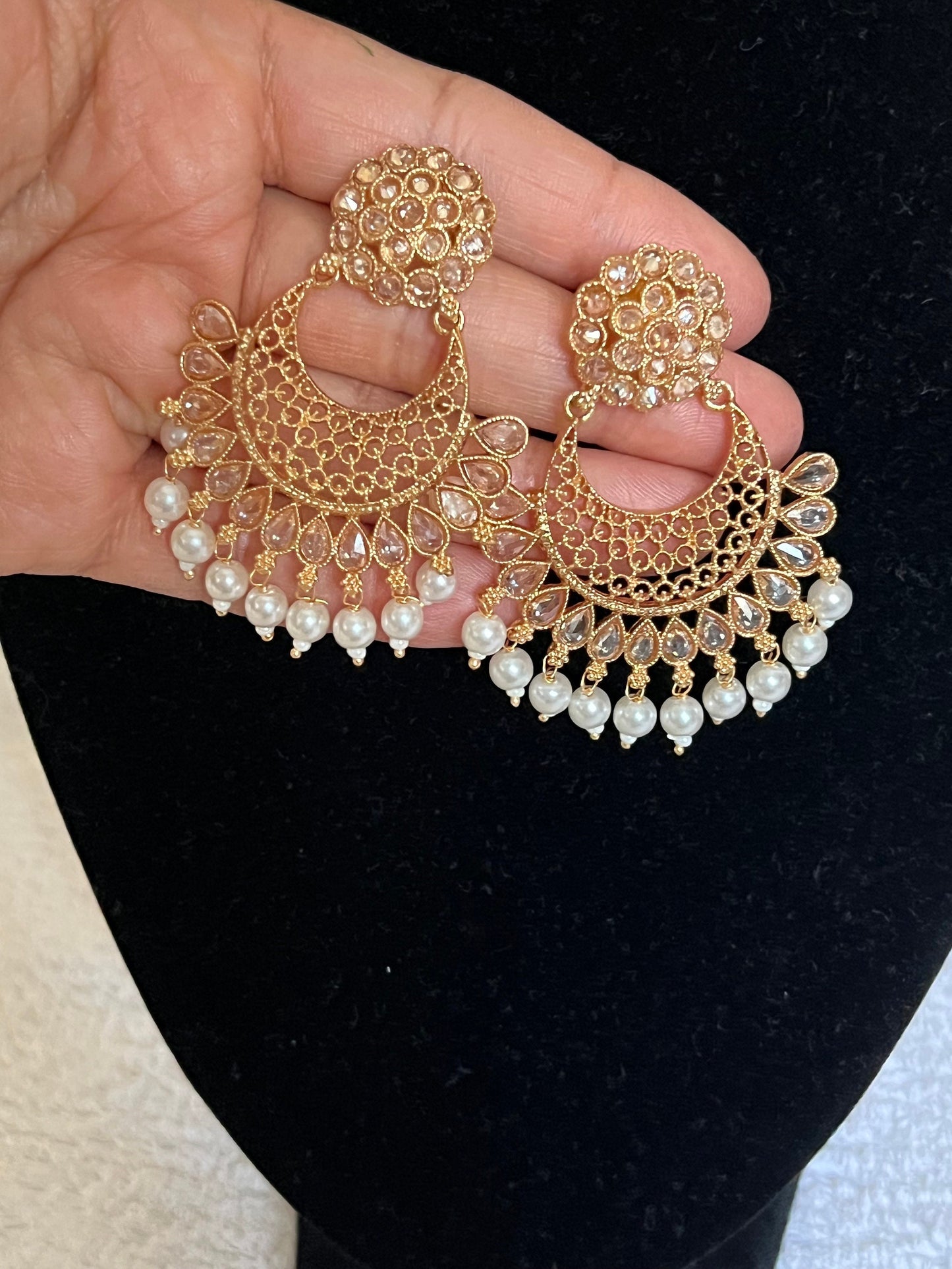 Gold & Pearl Beaded Jhumke Earrings, Indian Jewelry, Traditional Desi Jewelry