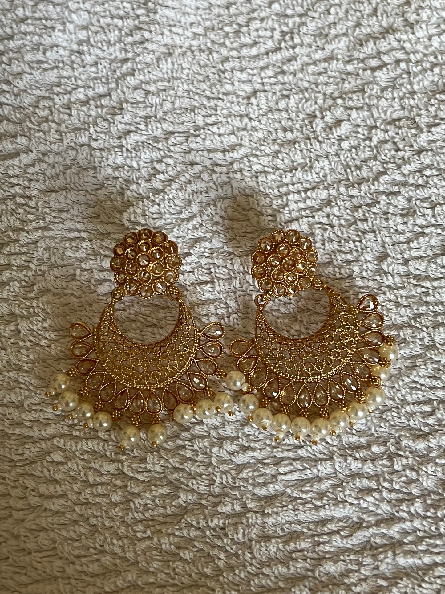 Gold & Pearl Beaded Jhumke Earrings, Indian Jewelry, Traditional Desi Jewelry