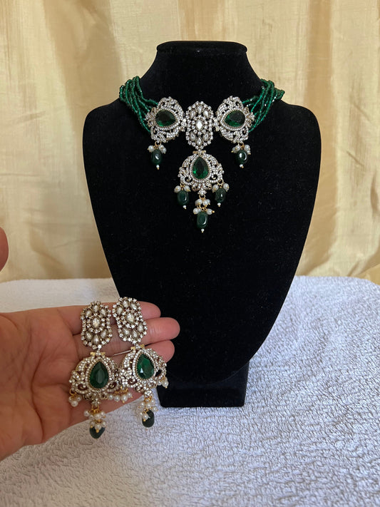 Green Choker & Earrings,Traditional Heeramandi Indian Jewelry, Asian Jewelry