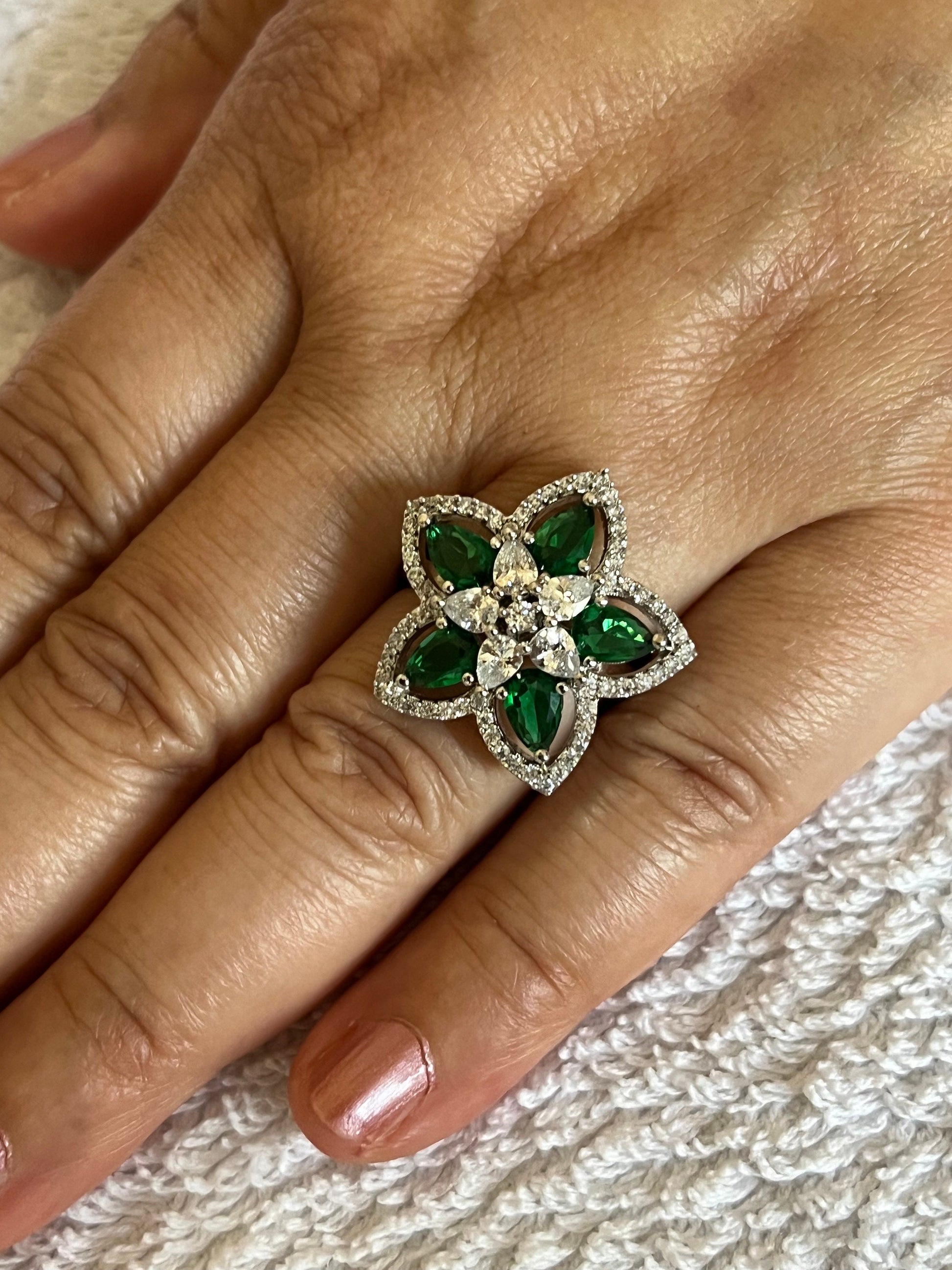 Green Flower Ring, Indian Jewelry, Wedding Jewelry