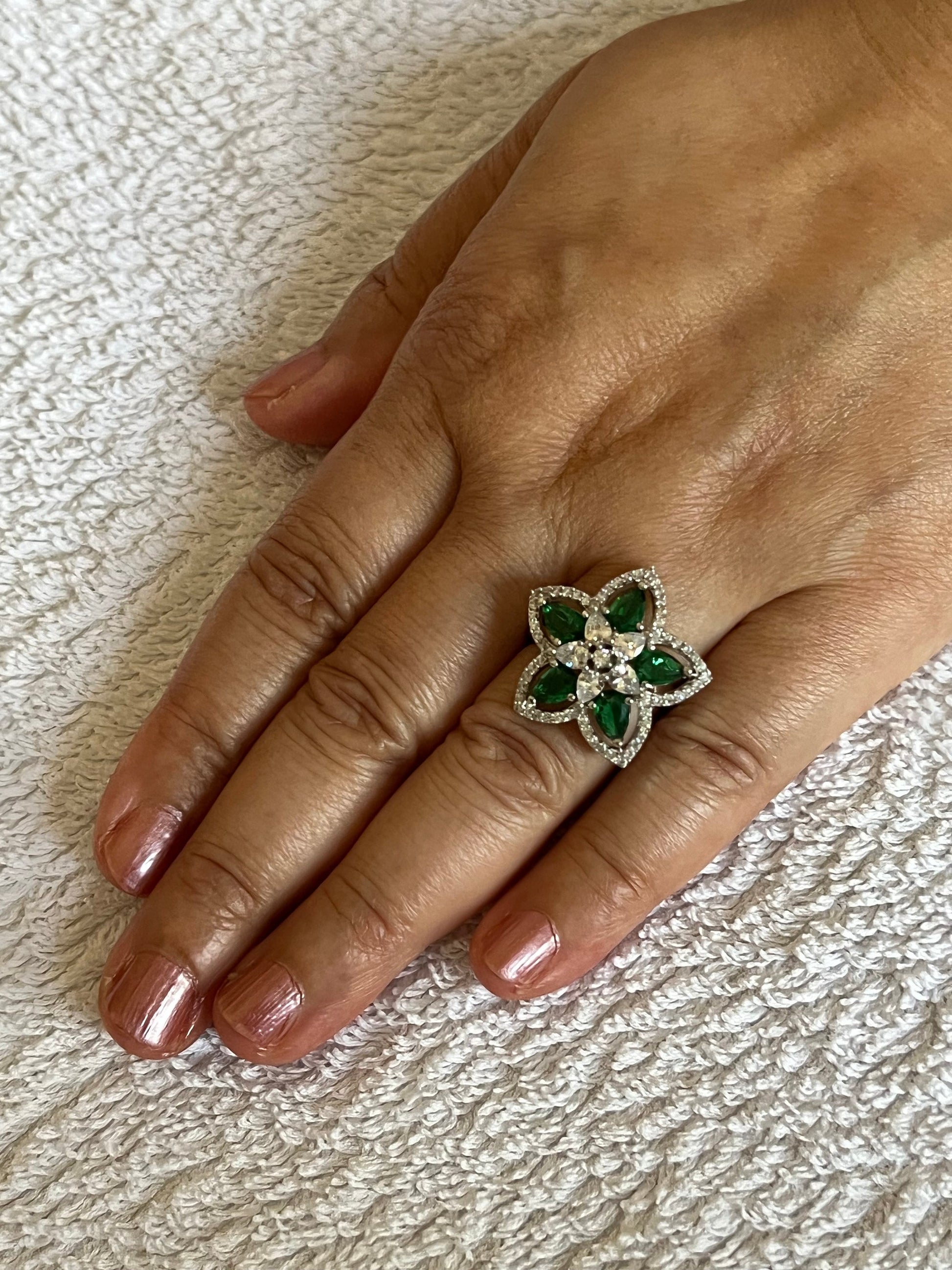 Green Flower Ring, Indian Jewelry, Wedding Jewelry