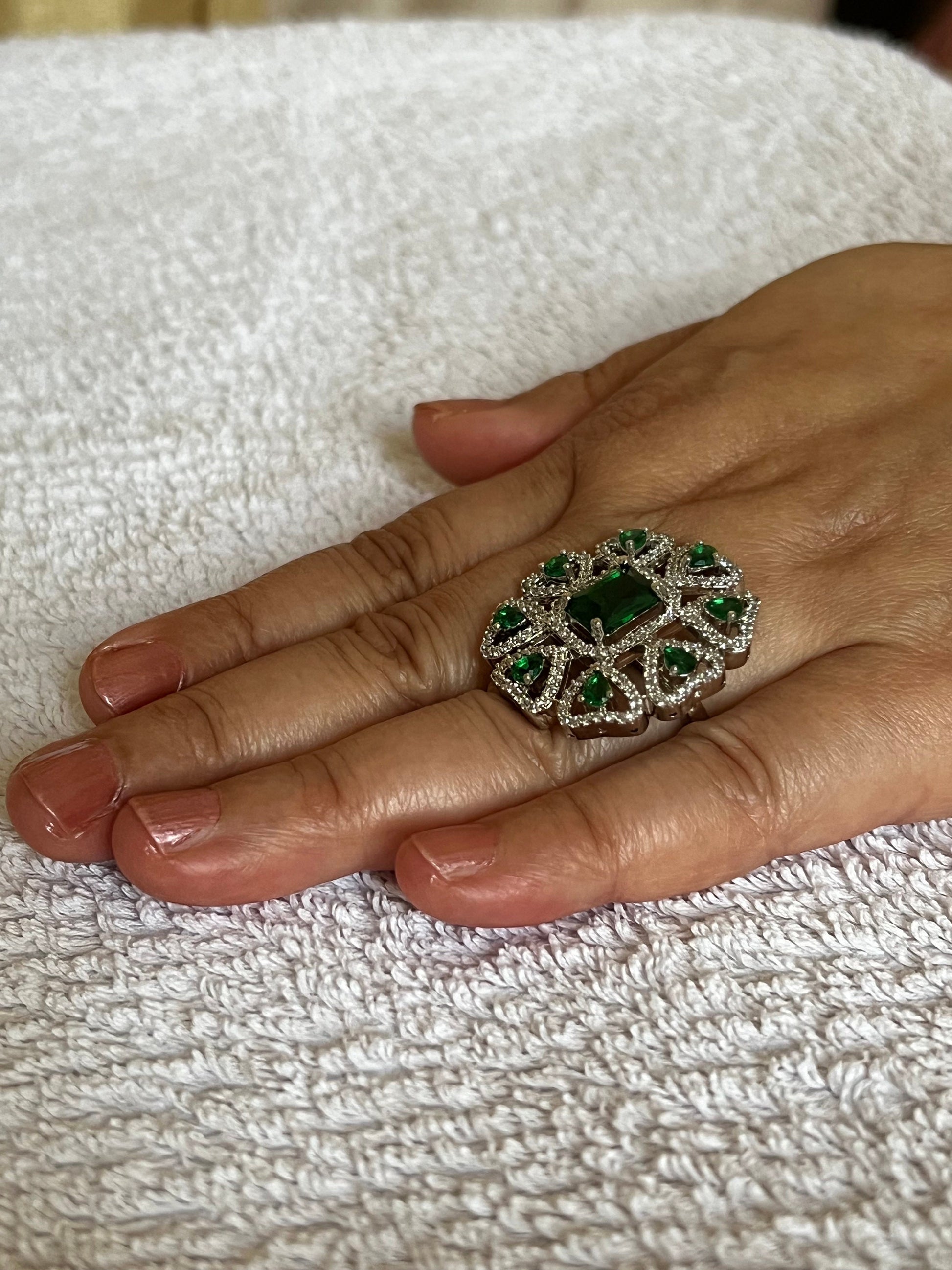 Green Gemstone Ring,Indian Jewelry, Wedding Jewelry, Asian Desi Jewelry
