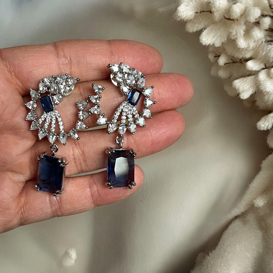 Blue Crystal Sapphire Drop Earrings/ Asian Jewelry/ Indian Bridal