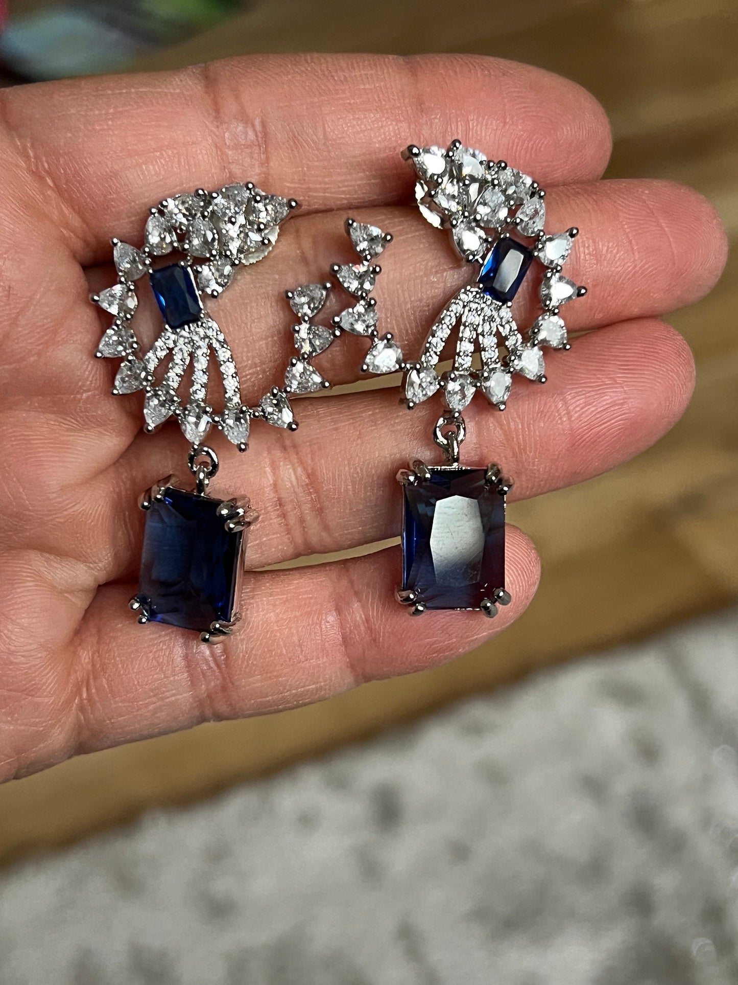 Blue Crystal Sapphire Drop Earrings/ Asian Jewelry/ Indian Bridal