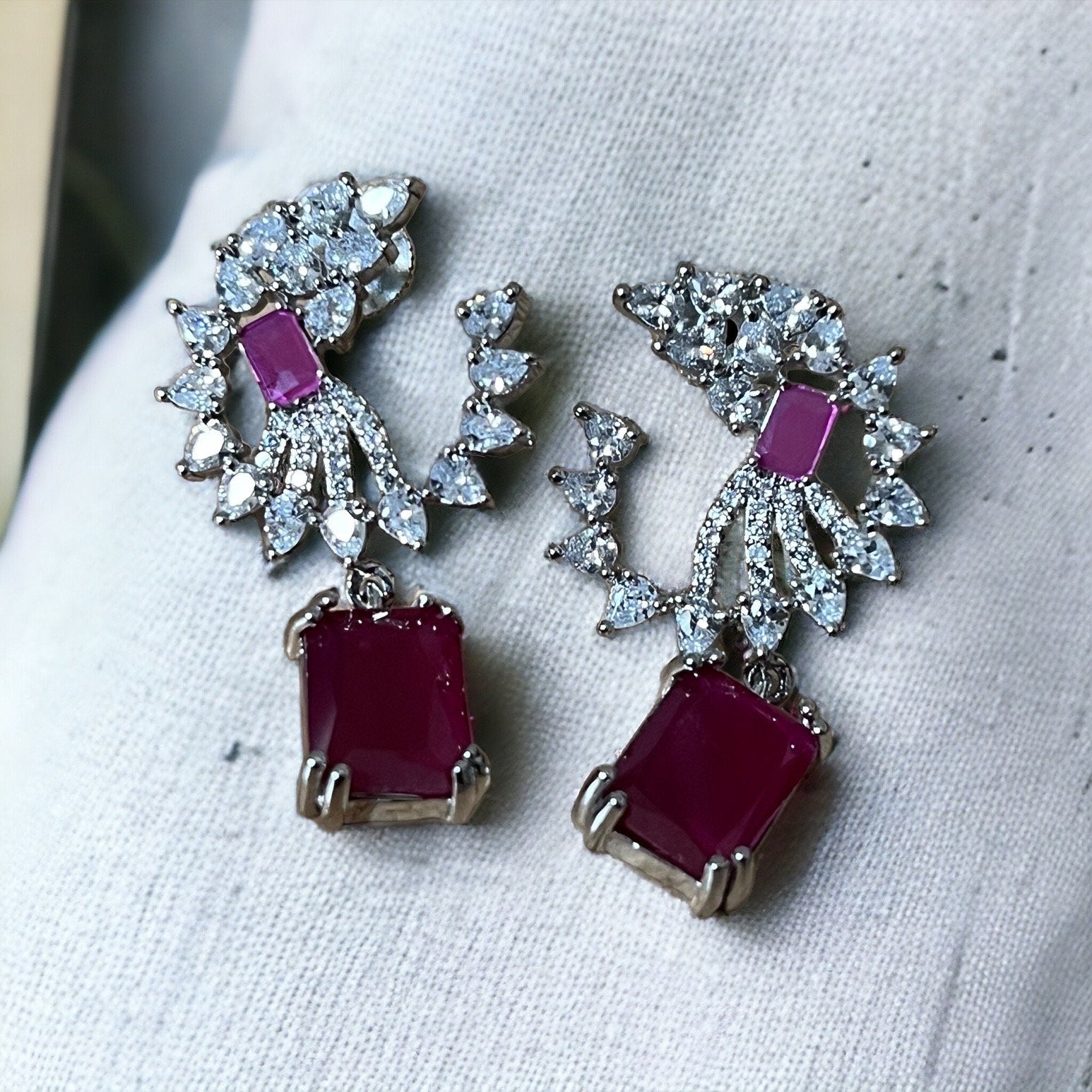 Rani Pink Crystal Drop Earrings, Indian Jewelry, Asian Jewelry
