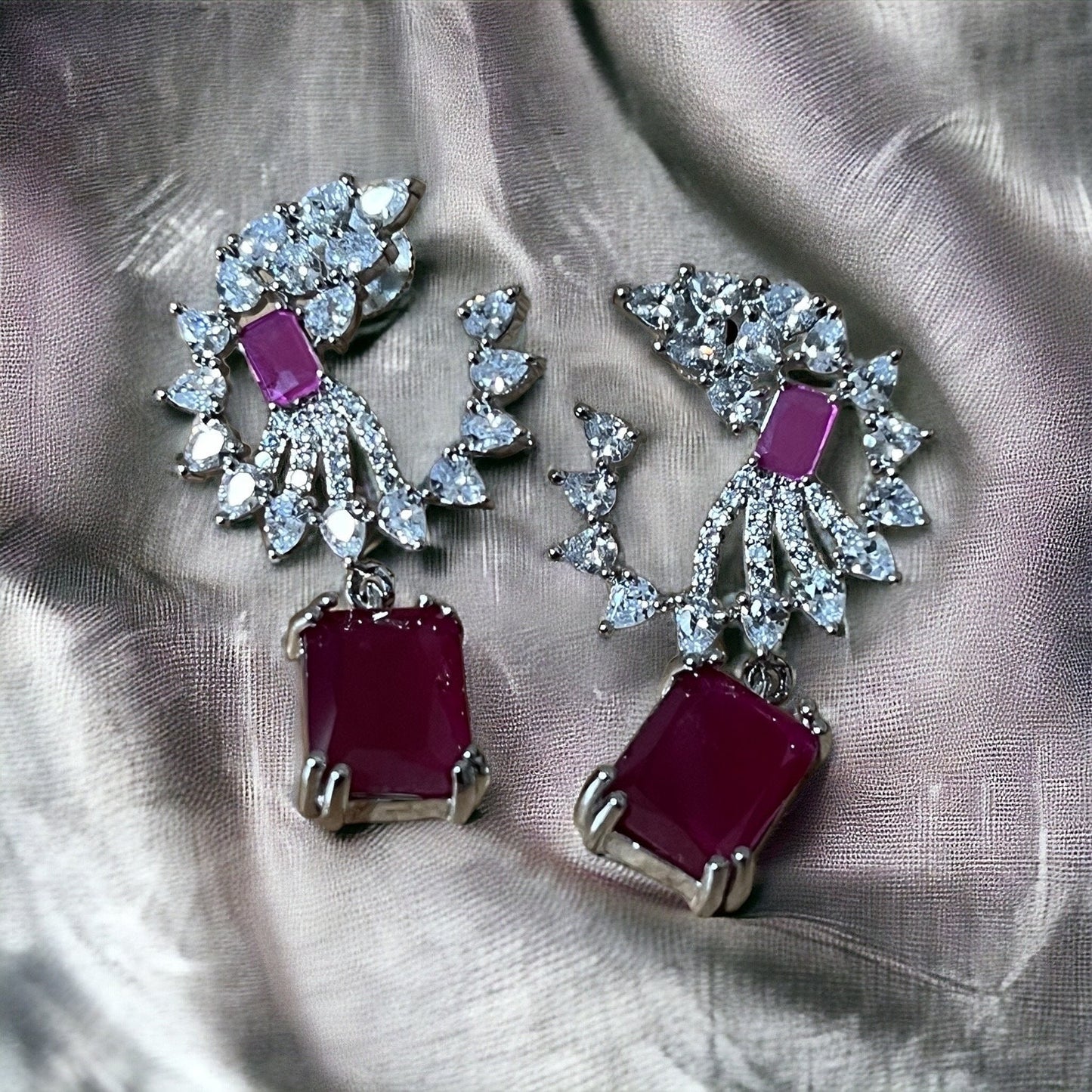 Rani Pink Crystal Drop Earrings, Indian Jewelry, Asian Jewelry