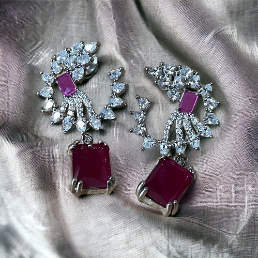 Rani Pink Crystal Drop Earrings, Indian Jewelry, Asian Jewelry