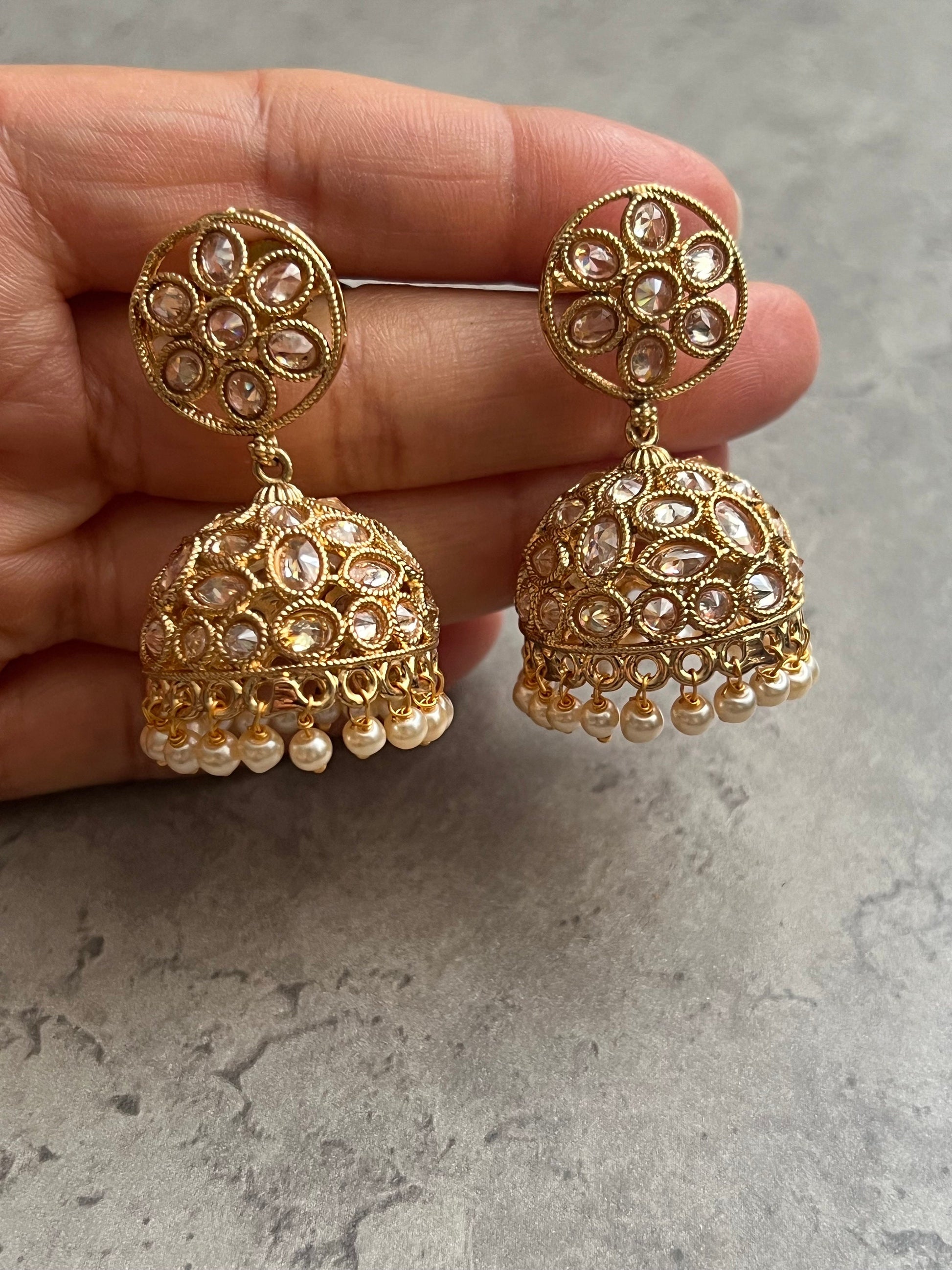 Traditional Gold Desi Drop Earrings, Indian Jewelry, Bridal