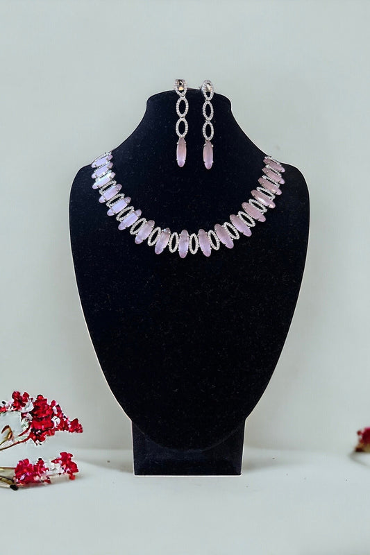 Pink Gemstone American Diamond Necklace Set