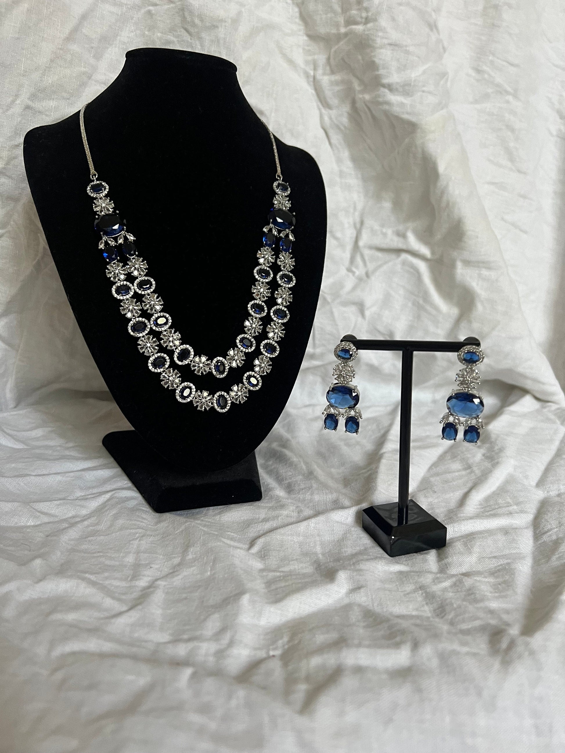 Blue Double Layer, Crystal Necklace Set, perfect for special occasions