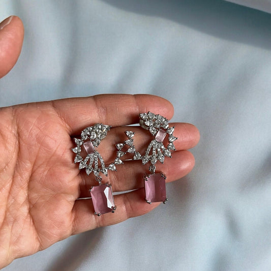 Pink Crystal Drop Earrings, Asian Jewelry, Indian Jewelry, Bridal & Gift