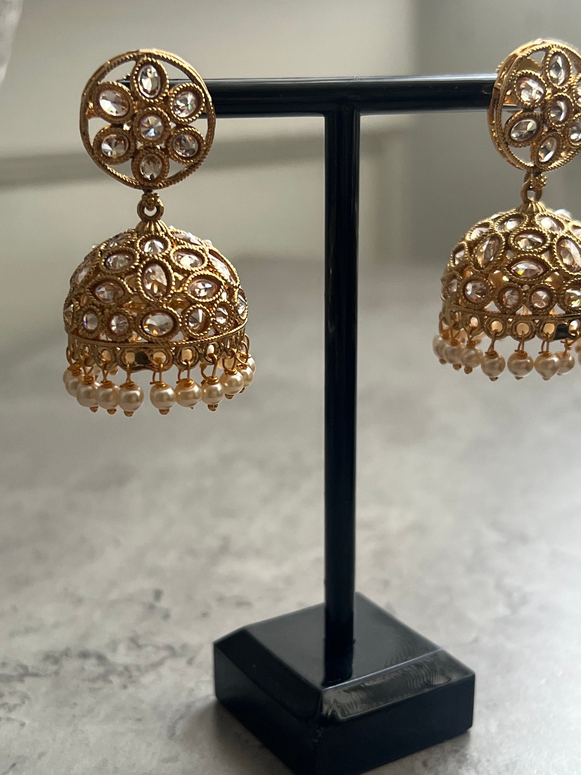 Traditional Gold Desi Drop Earrings, Indian Jewelry, Bridal