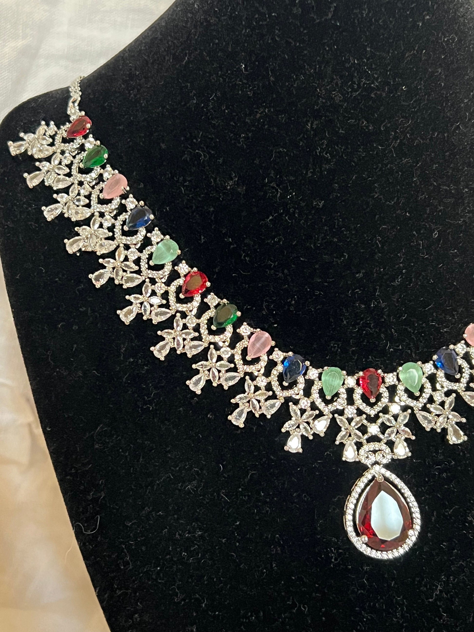 Multi-coloured Crystal Necklace and Earring Set
