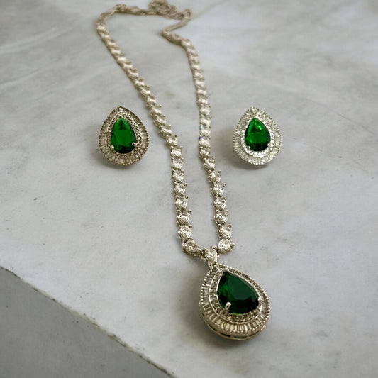Green Emerald Gemstone and Crystal Necklace Set great for a gift, Indian Jewelry