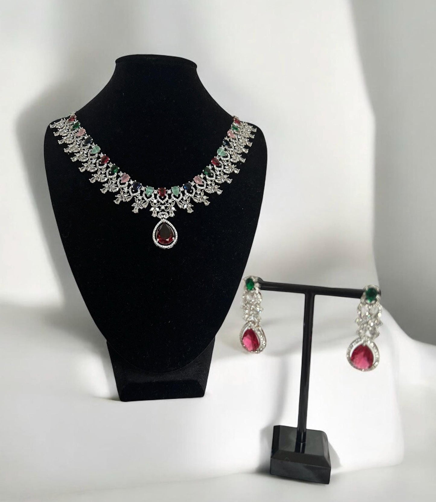 Multi-coloured Crystal Necklace and Earring Set