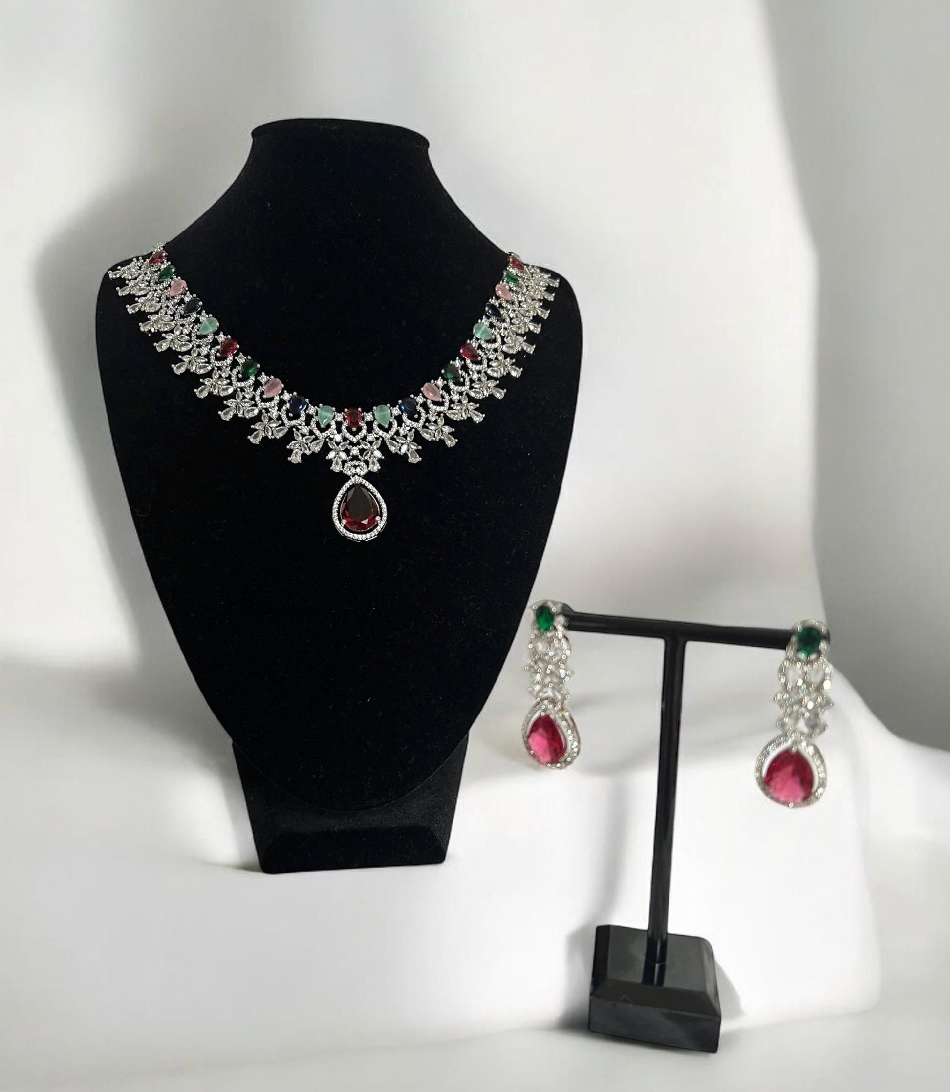Multi-coloured Crystal Necklace and Earring Set