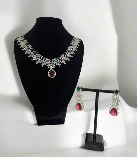 Multi-coloured Crystal Necklace and Earring Set