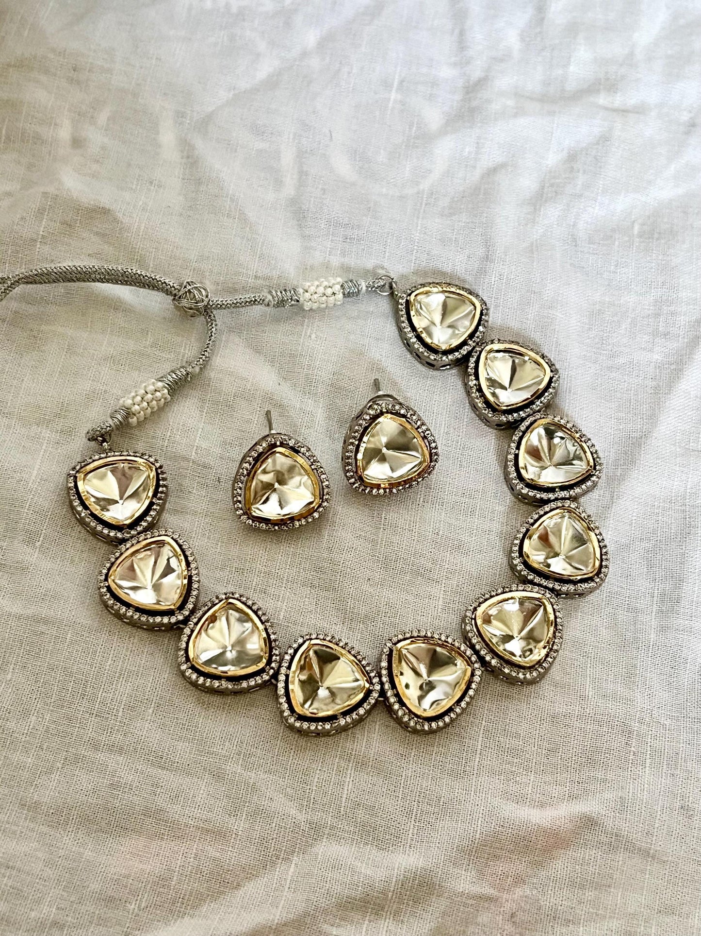 Crystal Encrusted Necklace with Matching Earrings Indian Jewelry