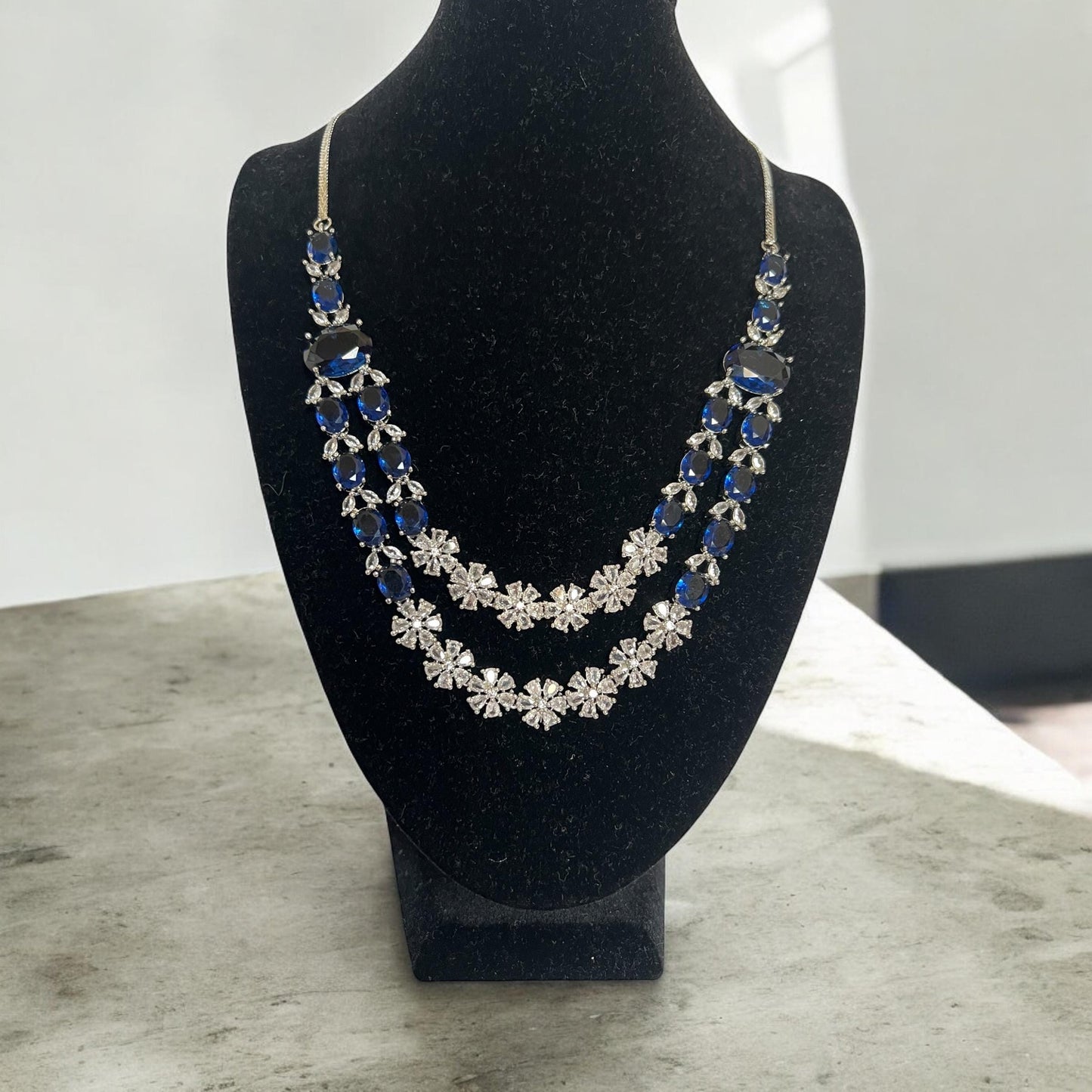 Blue Double Layer, Crystal Necklace Set, perfect for special occasions