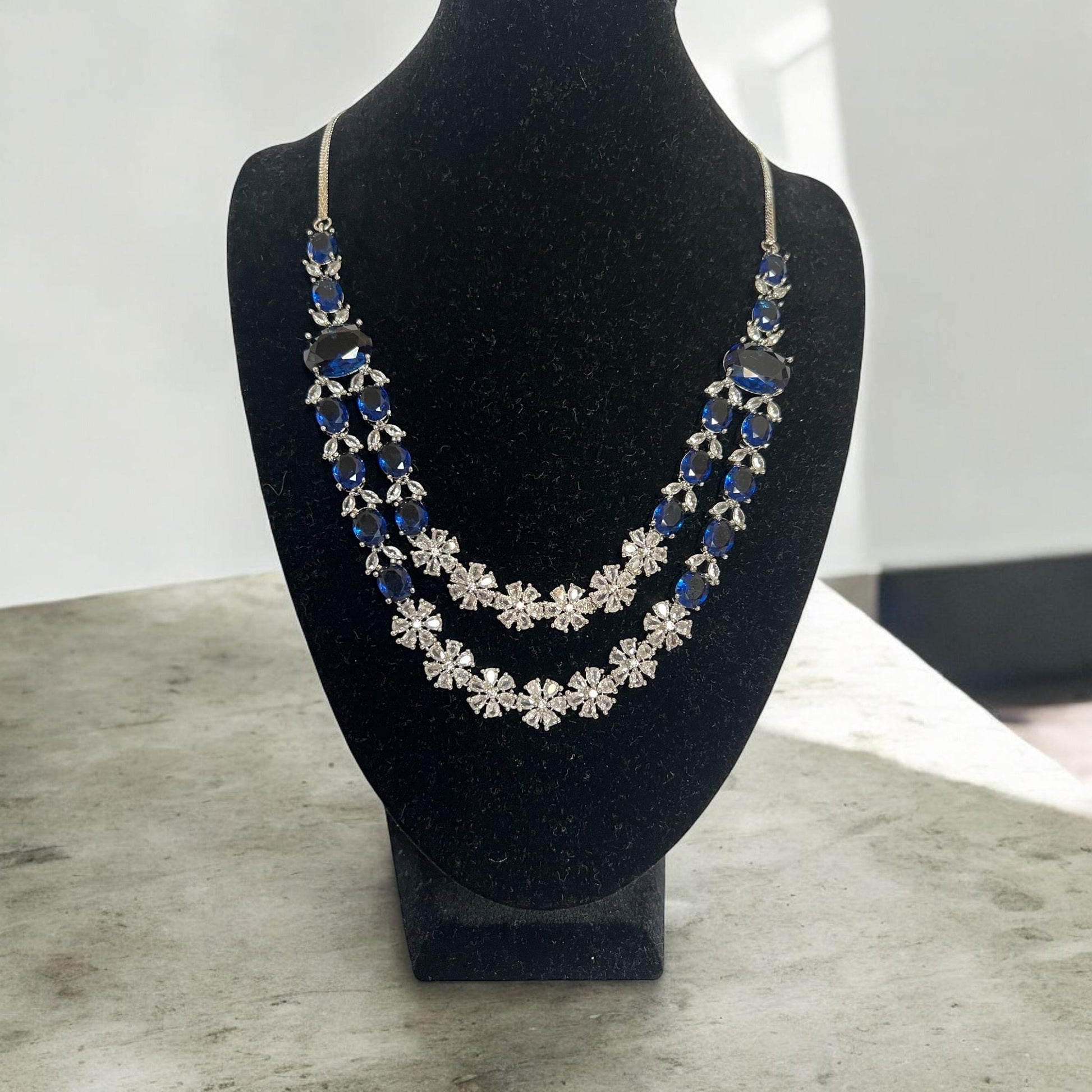 Blue Double Layer, Crystal Necklace Set, perfect for special occasions