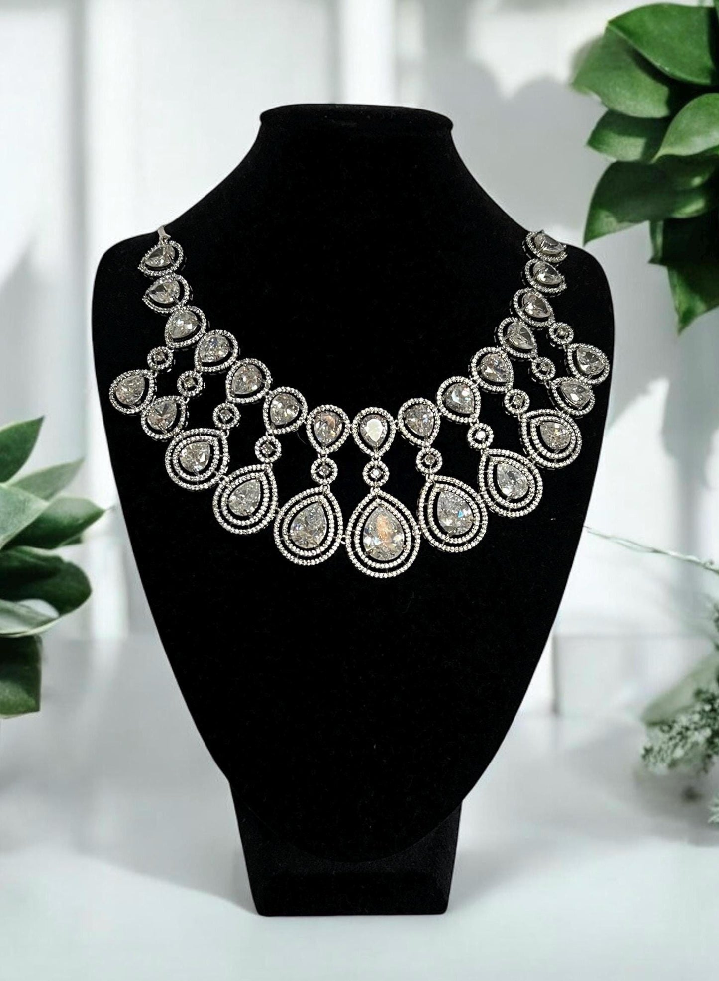Stunning Clear Gemstone Necklace Set, Indian Jewelry, Bridal, for special occasions