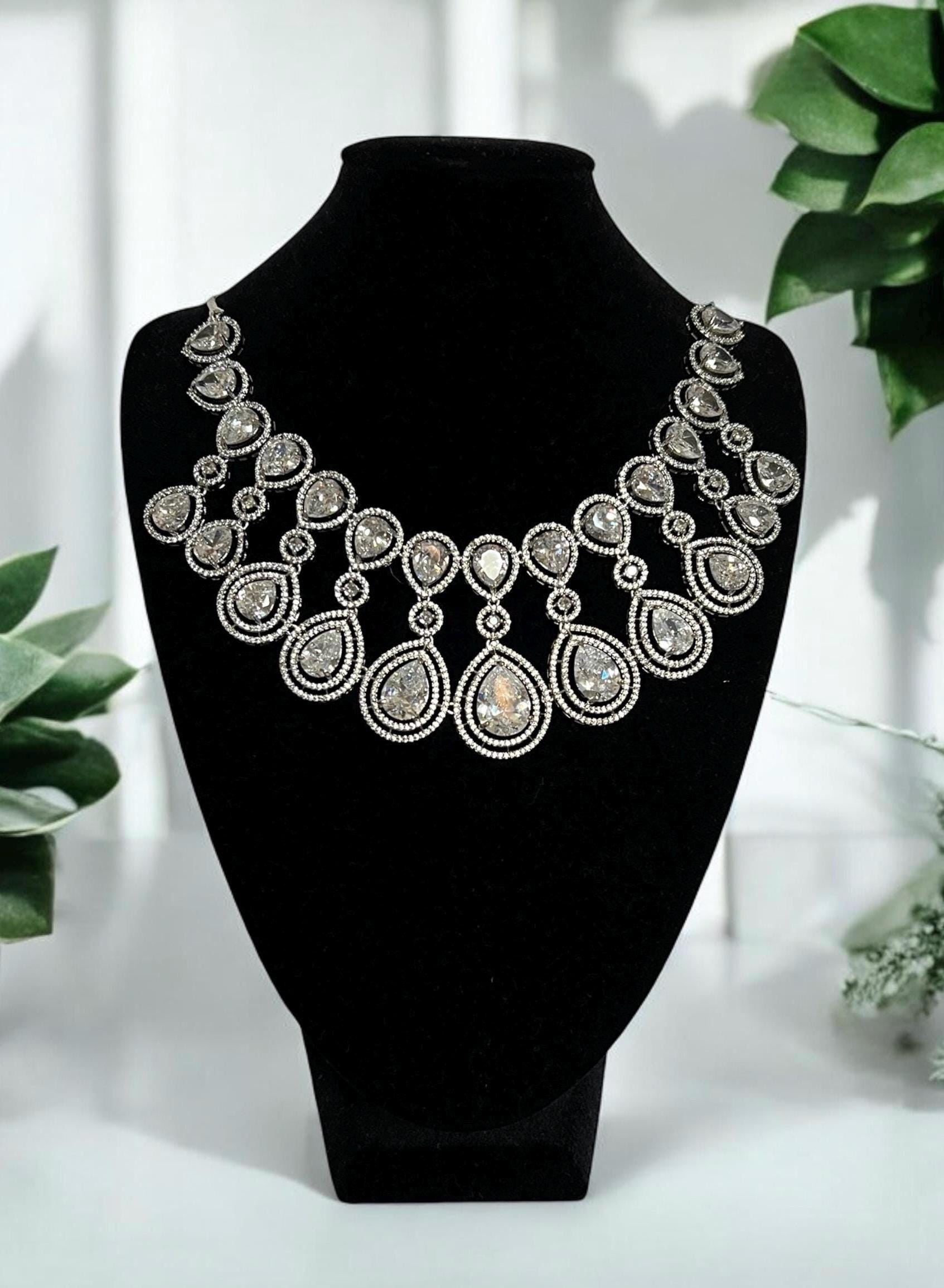 Stunning Clear Gemstone Necklace Set, Indian Jewelry, Bridal, for special occasions