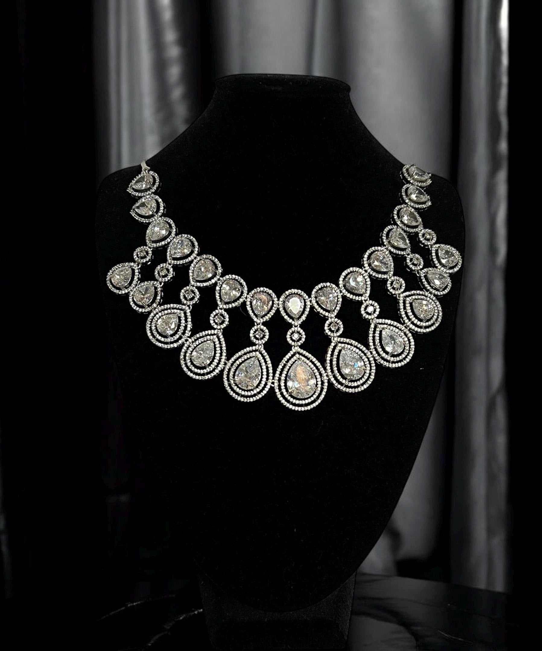 Stunning Clear Gemstone Necklace Set, Indian Jewelry, Bridal, for special occasions