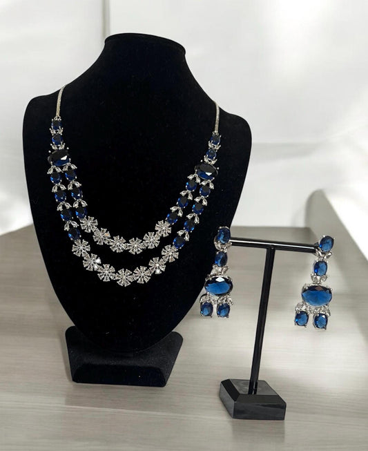 Blue Double Layer, Crystal Necklace Set, perfect for special occasions