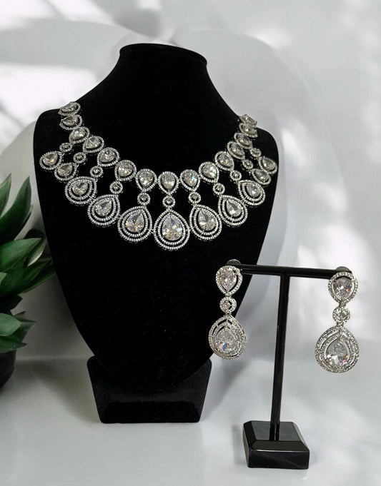 Stunning Clear Gemstone Necklace Set, Indian Jewelry, Bridal, for special occasions