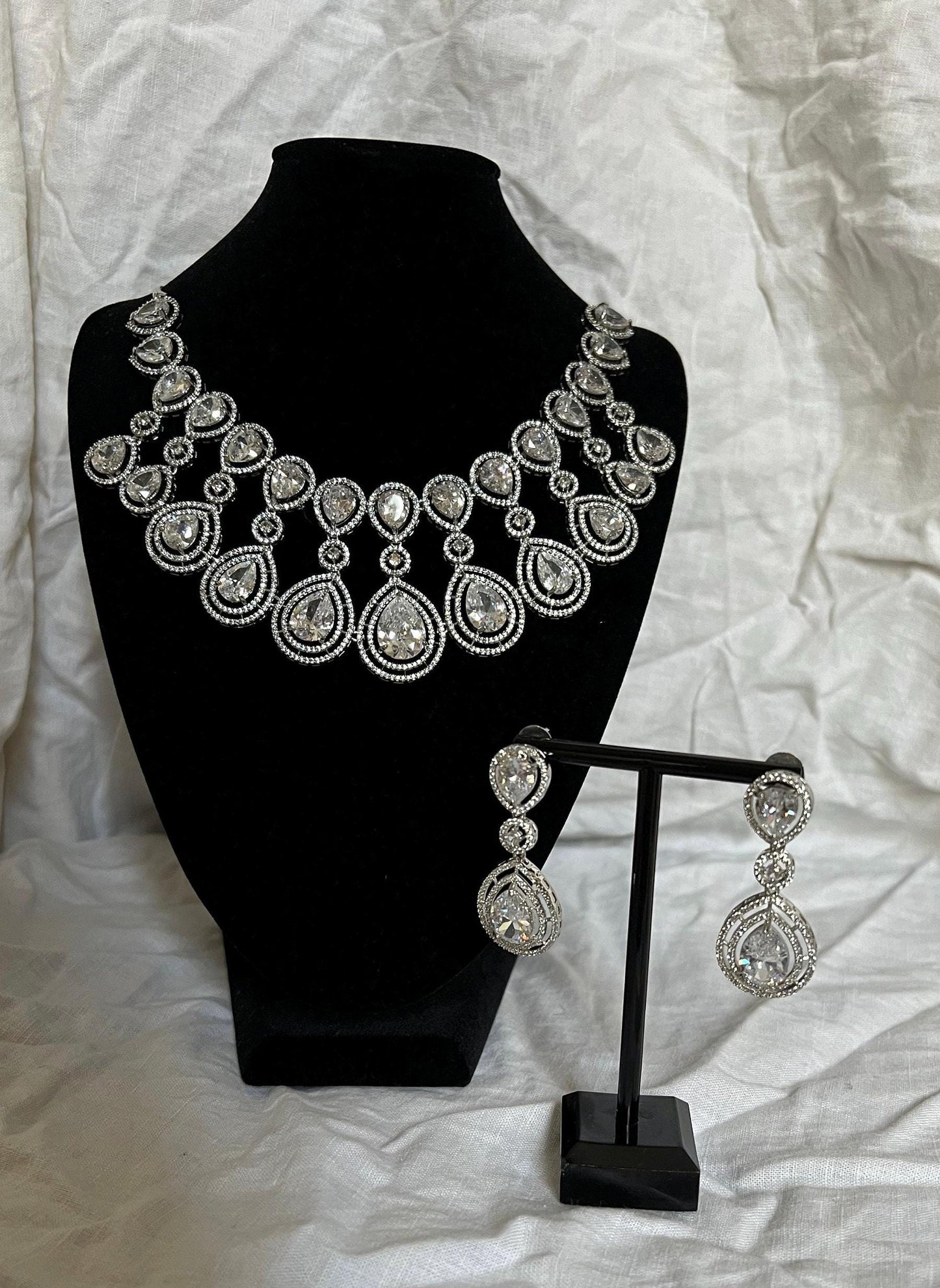 Stunning Clear Gemstone Necklace Set, Indian Jewelry, Bridal, for special occasions