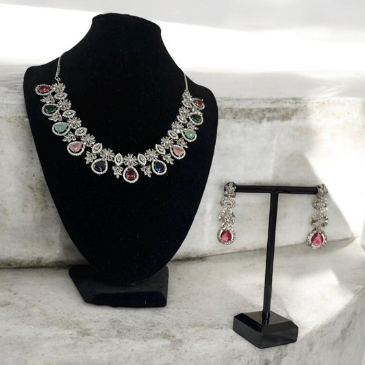 Multi Colour crystal Gemstone Necklace Set, Indian Jewelry, bridal